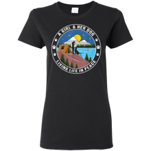 Load image into Gallery viewer, A girl &amp; her dog living life in peace Vintage Mountain Shirt