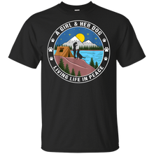 Load image into Gallery viewer, A girl &amp; her dog living life in peace Vintage Mountain Shirt